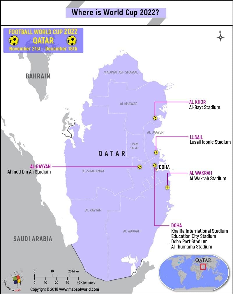Carte du qatar de la coupe du monde des stades 