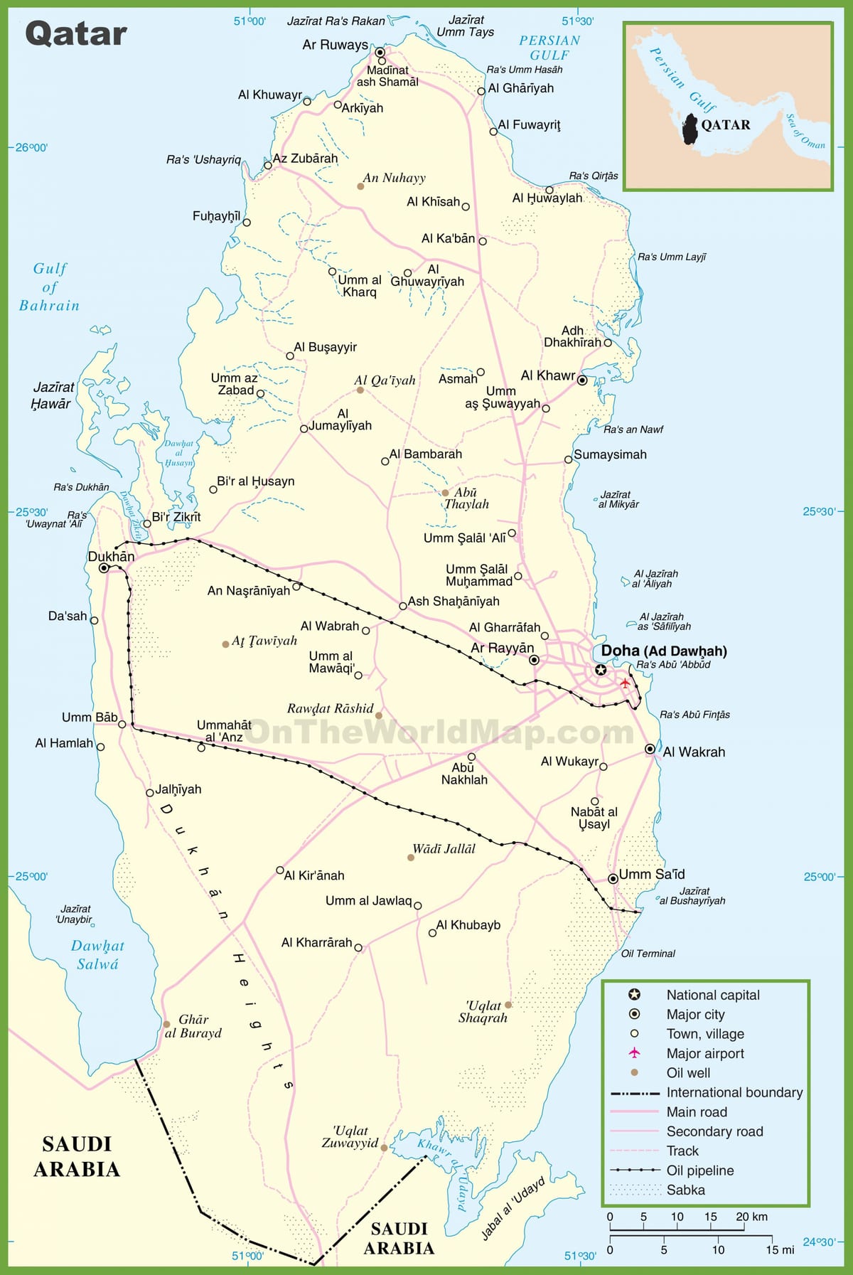 Carte du qatar détaillée
