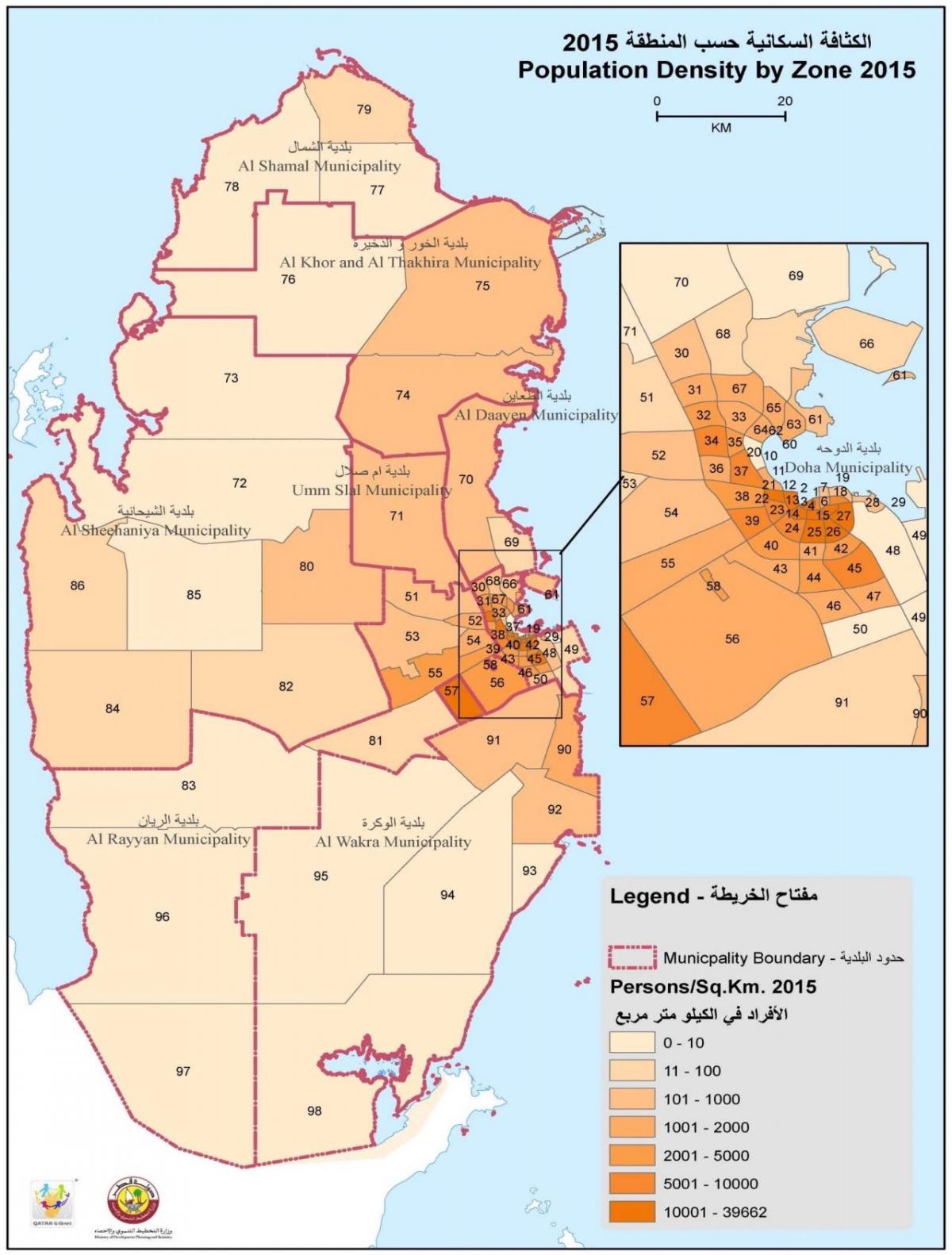 Carte du qatar de la population
