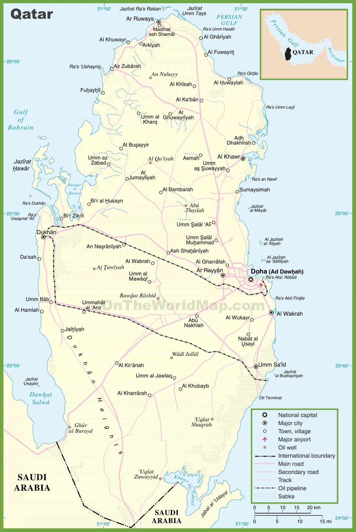 Carte du qatar détaillée