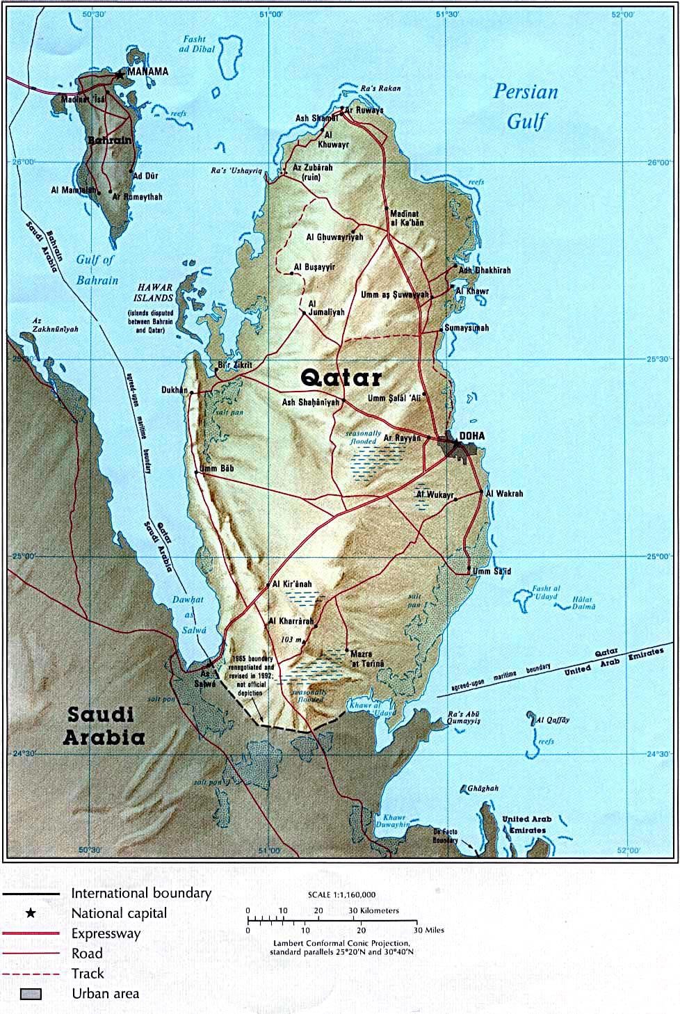 Carte du qatar physique