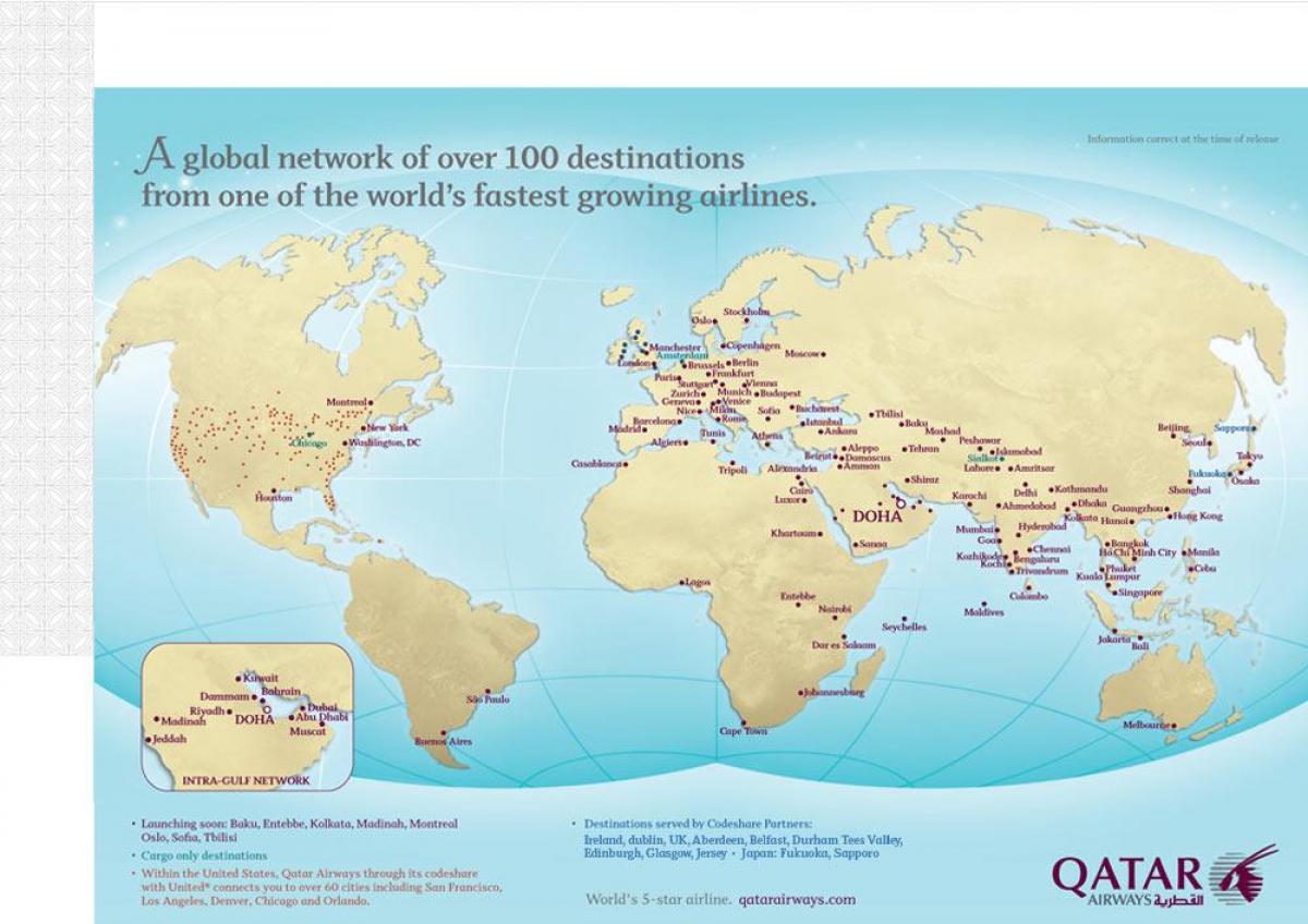qatar itinéraires de vol de la carte